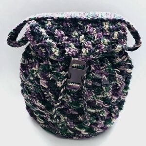 Hand Crafted Purple & Green Hand Knitted Bucket Bag